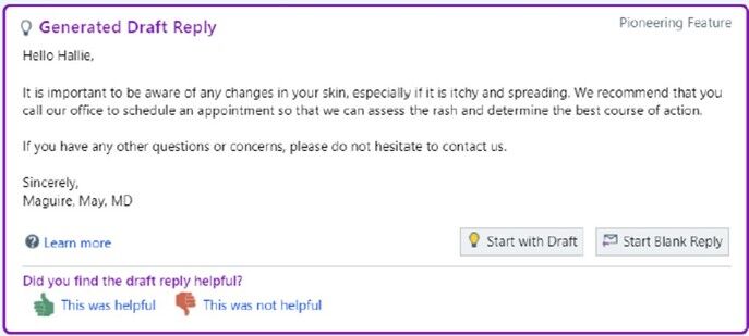 AI draft message UW Health Epic